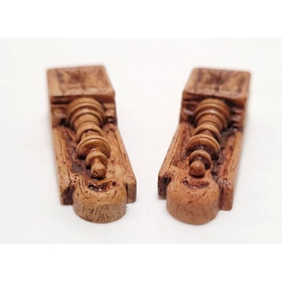 Vintage Set of 2 Miniature Dollhouse Wood Doorstops With Chess Piece Design - Picture 5 of 7